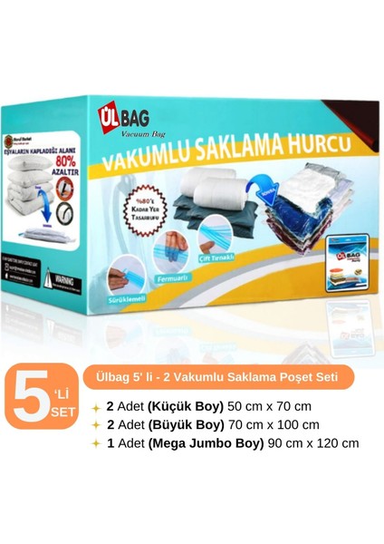 5'li Vakumlu Saklama Poşeti Seti 2 S, 2 L, 1 Xl, Şeffaf, Hava Iletmeyen