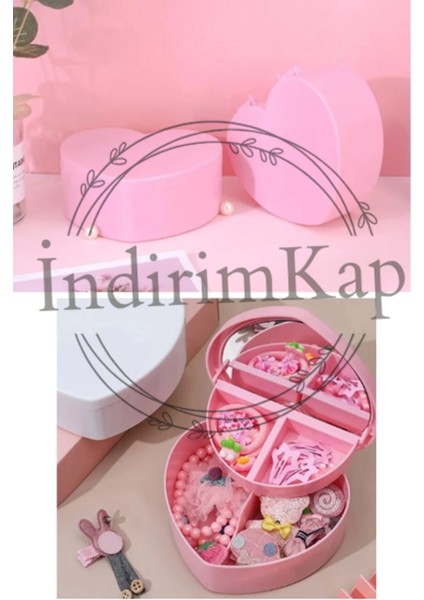 Pembe Kalp Tasarımlı Aynalı Takı Saklama Kutusu Bölmeli, Şık ve Kullanışlı Hediye Seçeneği fiyatları