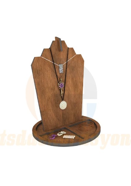 Ceviz Renkli Ahşap Takı Sergileme ve Düzenleme Standı