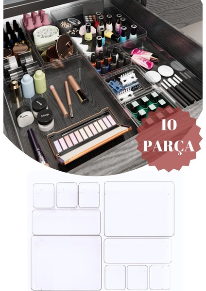 10'lu Şeffaf Modüler Dolap Içi Organize Seti, Çekmecede Düzen Sağlar