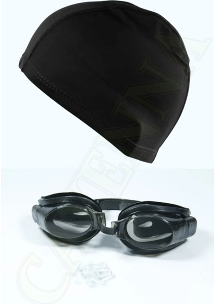 Siyah Havuz ve Deniz Yüzücü Gözlüğü, Kulak Tıkacı ve Likralı Bone Seti