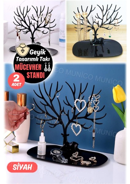 Geyik Tasarımlı Takı Standı, Yüzük ve Kolye Organizer, Beyaz ve Siyah Renk fiyatları