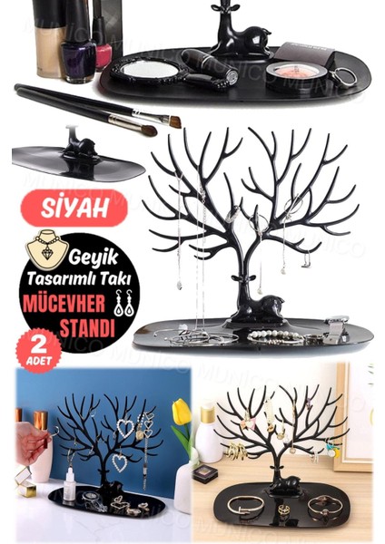 Geyik Tasarımlı Takı Standı, Yüzük ve Kolye Organizer, Beyaz ve Siyah Renk modelleri