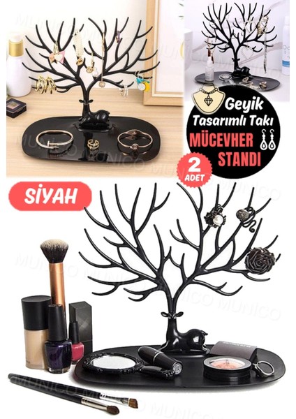 Geyik Tasarımlı Takı Standı, Yüzük ve Kolye Organizer, Beyaz ve Siyah Renk fırsatları