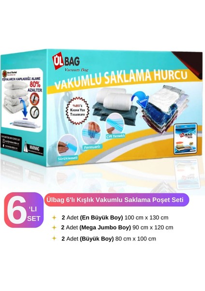 6'lı Kışlık Ekstra Kalın Vakumlu Hurç Seti, Şeffaf, 75 Mikron, Farklı Boyutlar