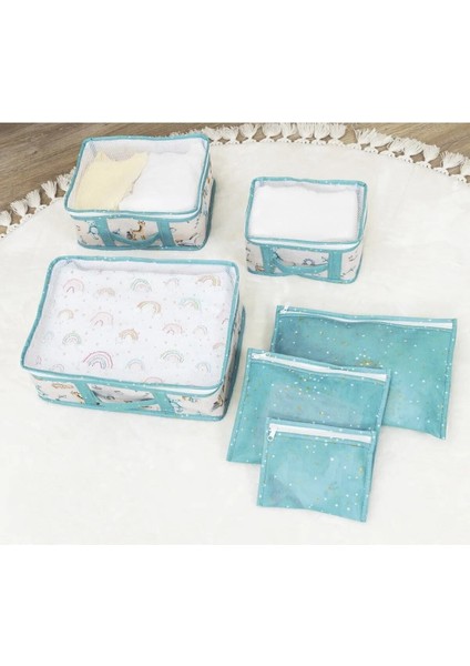 Mavi 6'lı Bebek Bavul Organizer Seyahat ve Hastane Çantası Seti fırsatları