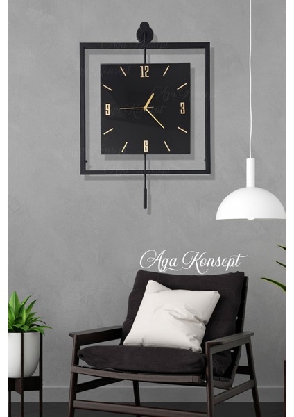 Modern Siyah Kare Duvar Saati, Şık ve Sade Tasarım, Metal Yapım, Sarkaçlı Model fırsatları