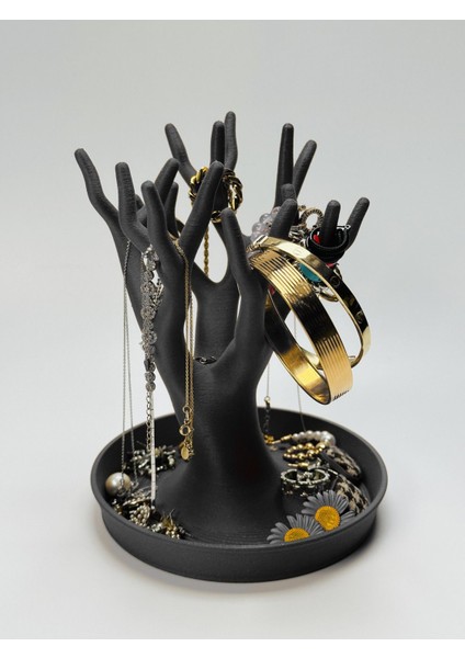 Şık Ağaç Takı Düzenleyici, Çoklu Bölmeli, Sert Plastik, Gri Renk