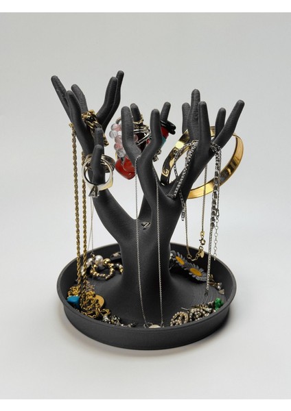 Şık Ağaç Takı Düzenleyici, Çoklu Bölmeli, Sert Plastik, Gri Renk