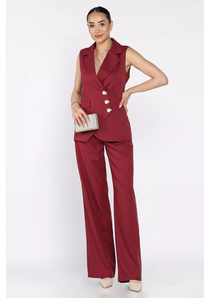 Kruvaze Yaka Astarlı Yelek Pantolon Ikili Takım P-00017426