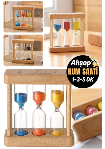 Ahşap Kum Saati 1, 3, 5 Dakika Zamanlayıcı, Öğrenci ve Çalışma Odası Aksesuarı