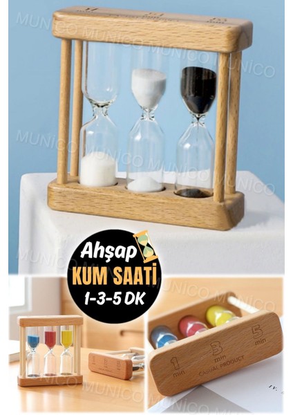 Ahşap Kum Saati 1, 3, 5 Dakika Zamanlayıcı, Öğrenci ve Çalışma Odası Aksesuarı