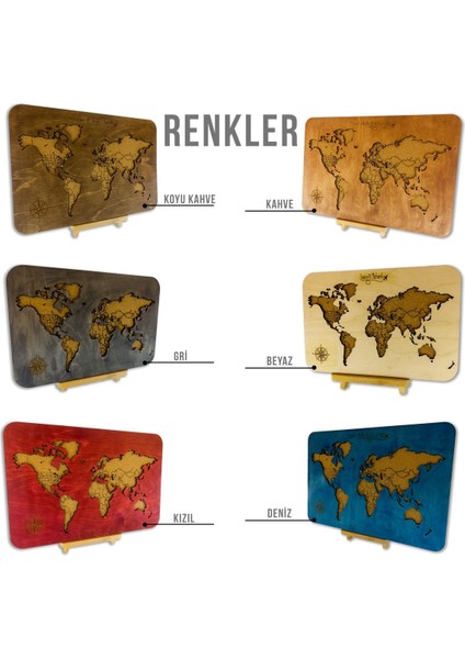 Dünya Haritalı Masaüstü Dekor, Mantar ve Ahşap Tasarım, 30X20 Cm, Hediye Seçeneği