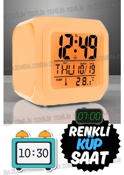7 Renkli Dijital Küp Çalar Saat, Çocuk Odası Için Modern ve Çok Fonksiyonlu modelleri
