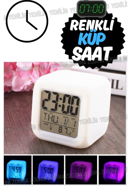 7 Renkli Dijital Küp Çalar Saat, Çocuk Odası Için Modern ve Çok Fonksiyonlu fırsatları