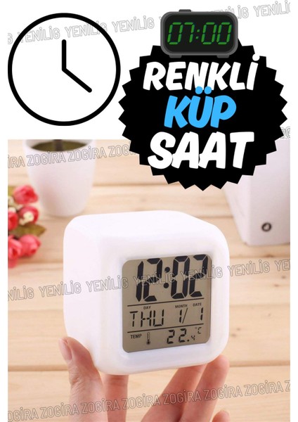 7 Renkli Dijital Küp Çalar Saat, Çocuk Odası Için Modern ve Çok Fonksiyonlu indirimleri