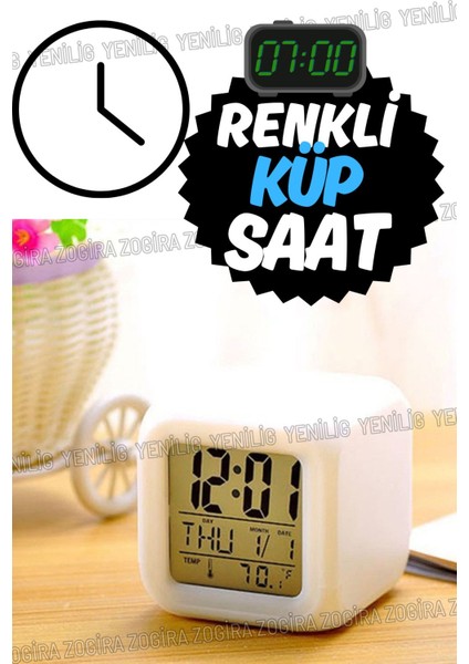 7 Renkli Dijital Küp Çalar Saat, Çocuk Odası Için Modern ve Çok Fonksiyonlu