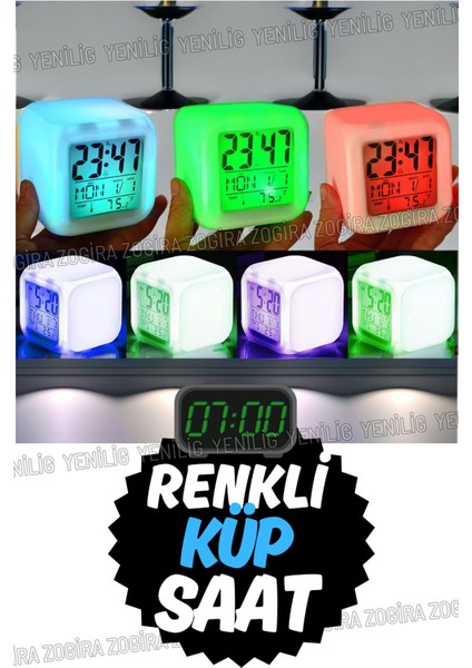 7 Renkli Dijital Küp Çalar Saat, Çocuk Odası Için Modern ve Çok Fonksiyonlu