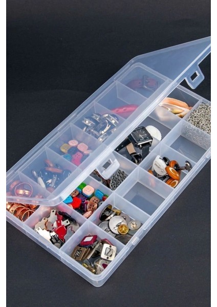 Gri 18 Bölmeli Lüks Takı Organizer, Boncuk, Küpe, Kolye, Yüzük, Toka Kutusu