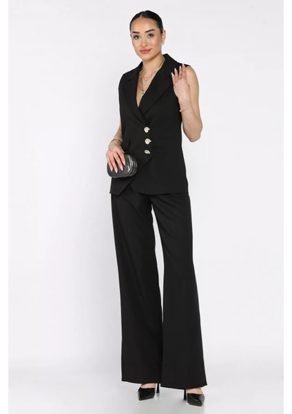 Kruvaze Yaka Astarlı Yelek Pantolon Ikili Takım P-00017426