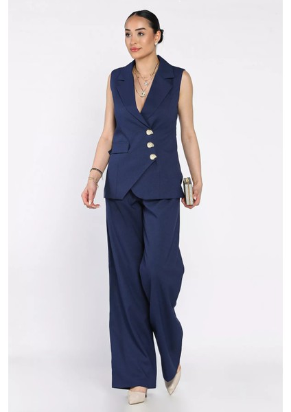 Kruvaze Yaka Astarlı Yelek Pantolon Ikili Takım P-00017426 fiyatları