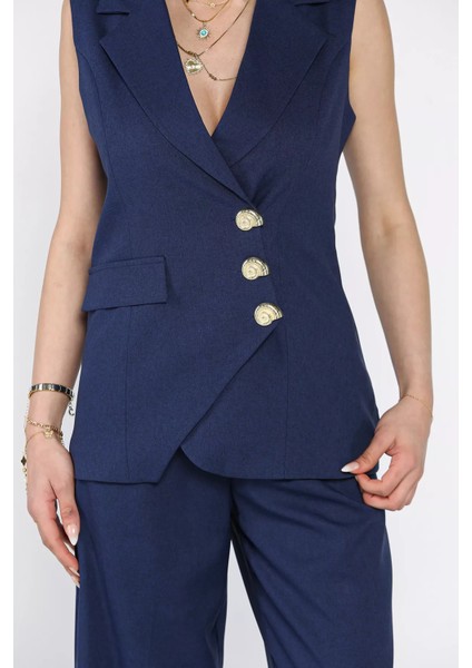 Kruvaze Yaka Astarlı Yelek Pantolon Ikili Takım P-00017426 fırsatları