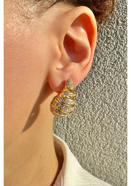 Exclusive Seri Zirkon Taşlı Gold Renk Model Kararma Yapmayan Kadın Şık Küpe fiyatları