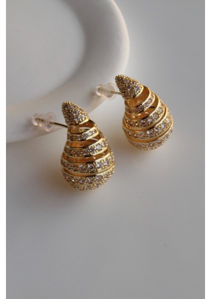 Exclusive Seri Zirkon Taşlı Gold Renk Model Kararma Yapmayan Kadın Şık Küpe modelleri