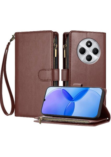 Xiaomi Poco C75 Kart Yuvaları Için Kılıf Cüzdan Fermuar Folio Kapak Pu Deri (Yurt Dışından)