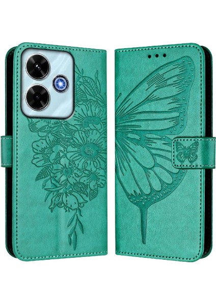 Xiaomi Poco M6 4g Kabartma Kelebek Premium Deri Manyetik Için Kılıf (Yurt Dışından)