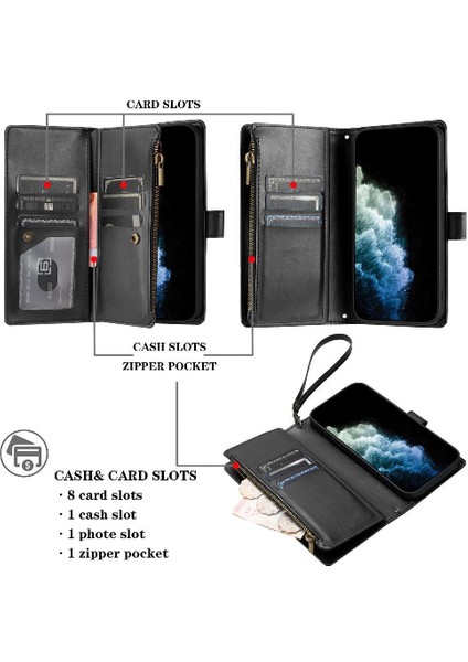 Xiaomi Poco C75 Kart Yuvaları Için Kılıf Cüzdan Fermuar Folio Kapak Pu Deri (Yurt Dışından)