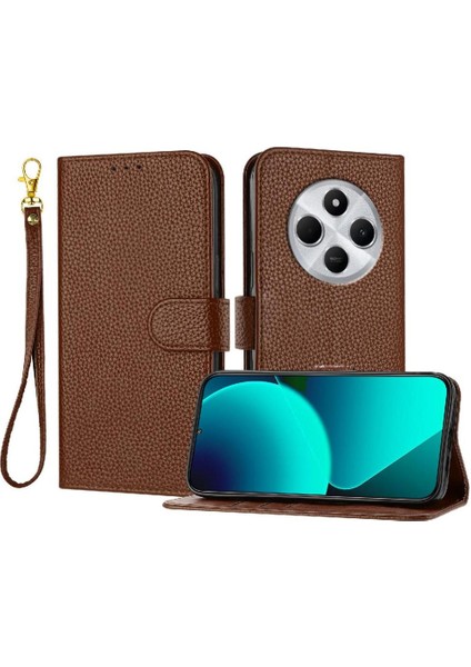 Xiaomi Poco C75 Litchi Desen Cüzdan Kart Yuvaları Tutucu Pu Için Telefon Kılıfı (Yurt Dışından)