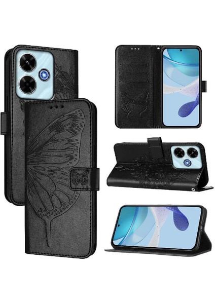 Xiaomi Poco M6 4g Kabartma Kelebek Premium Deri Manyetik Için Kılıf (Yurt Dışından)