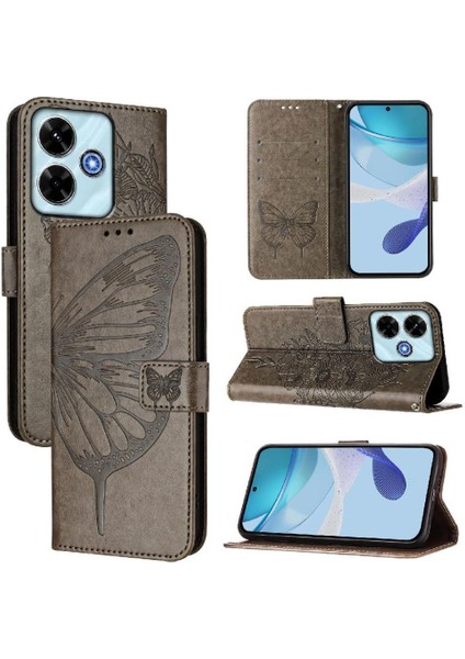 Xiaomi Poco M6 4g Kabartma Kelebek Premium Deri Manyetik Için Kılıf (Yurt Dışından)
