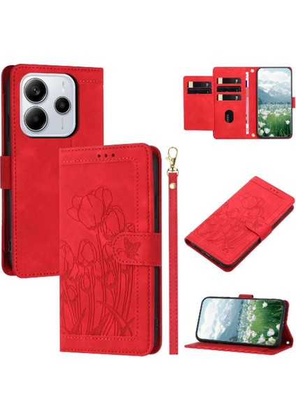 Moda Cüzdan Kılıf Için Xiaomi Redmi Note 14 4g Pu Deri Lale Kabartmalı (Yurt Dışından)