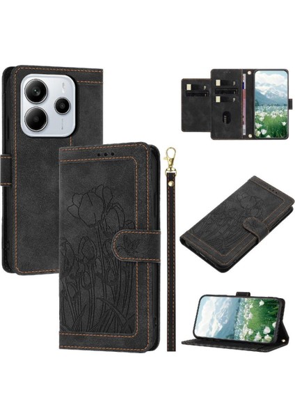 Moda Cüzdan Kılıf Için Xiaomi Redmi Note 14 4g Pu Deri Lale Kabartmalı (Yurt Dışından)
