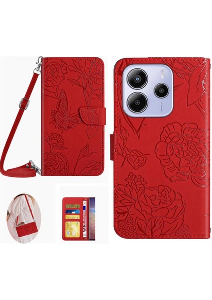 Xiaomi Redmi Note 14 4g Yumuşak Pu Deri Kelebekler ve Çiçekler Için Kılıf &amp; (Yurt Dışından)