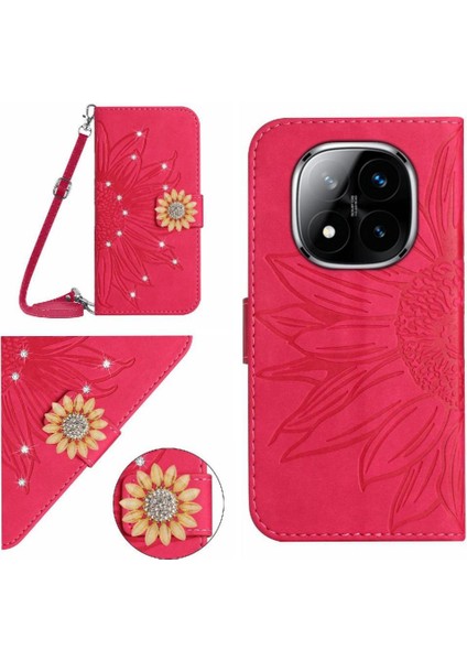 Xiaomi Redmi Not Için Flip Case 14 Pro 4g Deri Cüzdan Ayçiçeği ile Bir (Yurt Dışından)