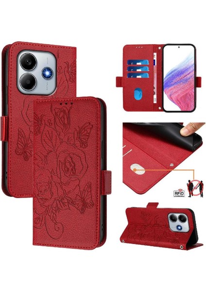 Kredi Kartı Yuvası Pu ile Xiaomi Redmi Note 14 4g Manyetik Cüzdan Için Kılıf (Yurt Dışından)