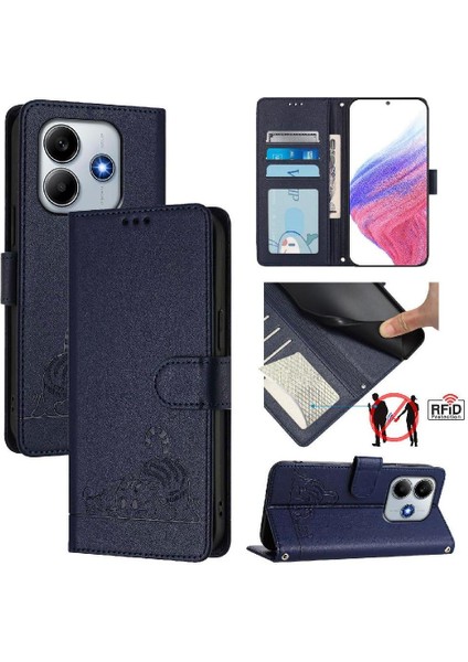 Xiaomi Redmi Note 14 4g Kedi Rfıd Cüzdan Kapak Kapak Kart Yuvası Için Kılıf (Yurt Dışından)