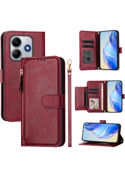 Xiaomi Redmi Note 14 4g Pu Deri Manyetik Fermuar Kartı Için Flip Case (Yurt Dışından)