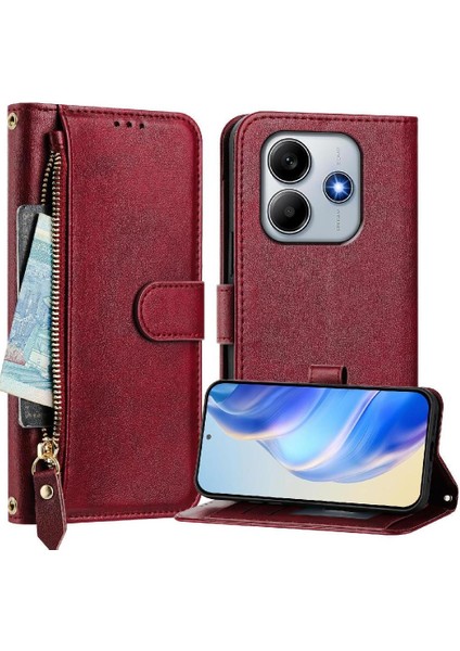 Xiaomi Redmi Note 14 4g Pu Deri Manyetik Fermuar Kartı Için Flip Case (Yurt Dışından)