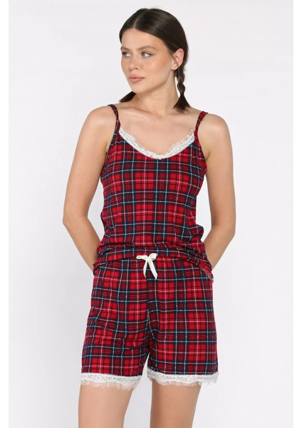 Kadın Ekose Desenli Ip Askılı Şortlu Pijama Takımı P-00017368 fiyatları