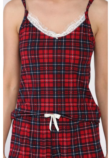 Kadın Ekose Desenli Ip Askılı Şortlu Pijama Takımı P-00017368 fırsatları