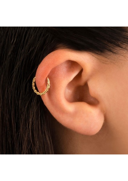 14 Ayar Altın Zincir Motifli Minimal Halka Piercing fiyatları