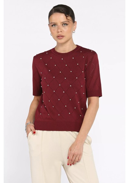 Kendinden Desenli Taşlı Kadın Bluz P-00011142