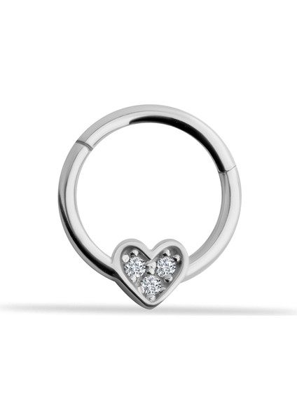 14 Ayar Altın Taşlı Kalp Minimal Halka Piercing