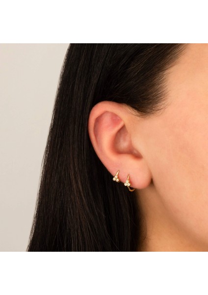 14 Ayar Altın 3 Alttan Taşlı Minimal Halka Piercing