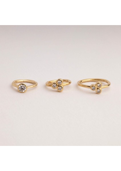 14 Ayar Altın 3 Alttan Taşlı Minimal Halka Piercing