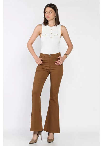 Ispanyol Paça Likralı Kadın Gabardin Pantolon P-00012118